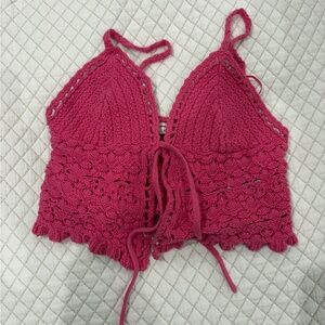 American Eagle Outfitters Fuchsia Crochet Halter Top